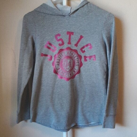 JUSTICE GREY HOODIE W PINK LOGO SIZE 12 - Picture 1 of 4